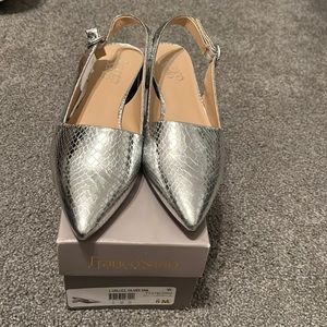 Franco Sarto Sz 8 silver Snake sling backs